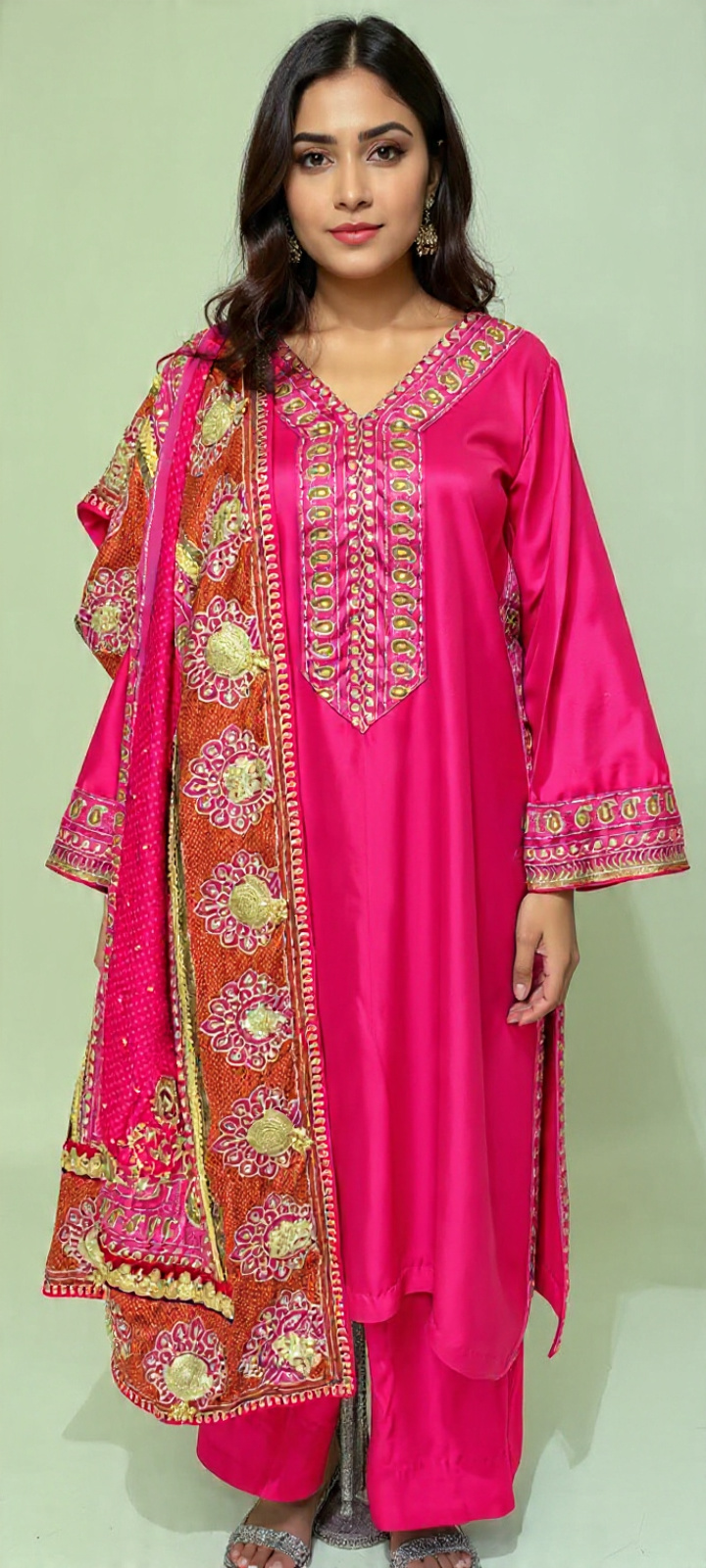 3pc Rao Silk With Embroidary Shawal(Pink)