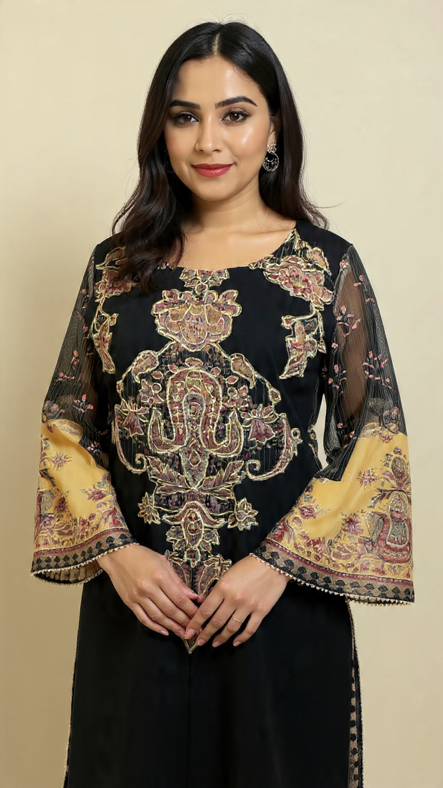 1pc Single Shirt Lawn With Masori Black Color