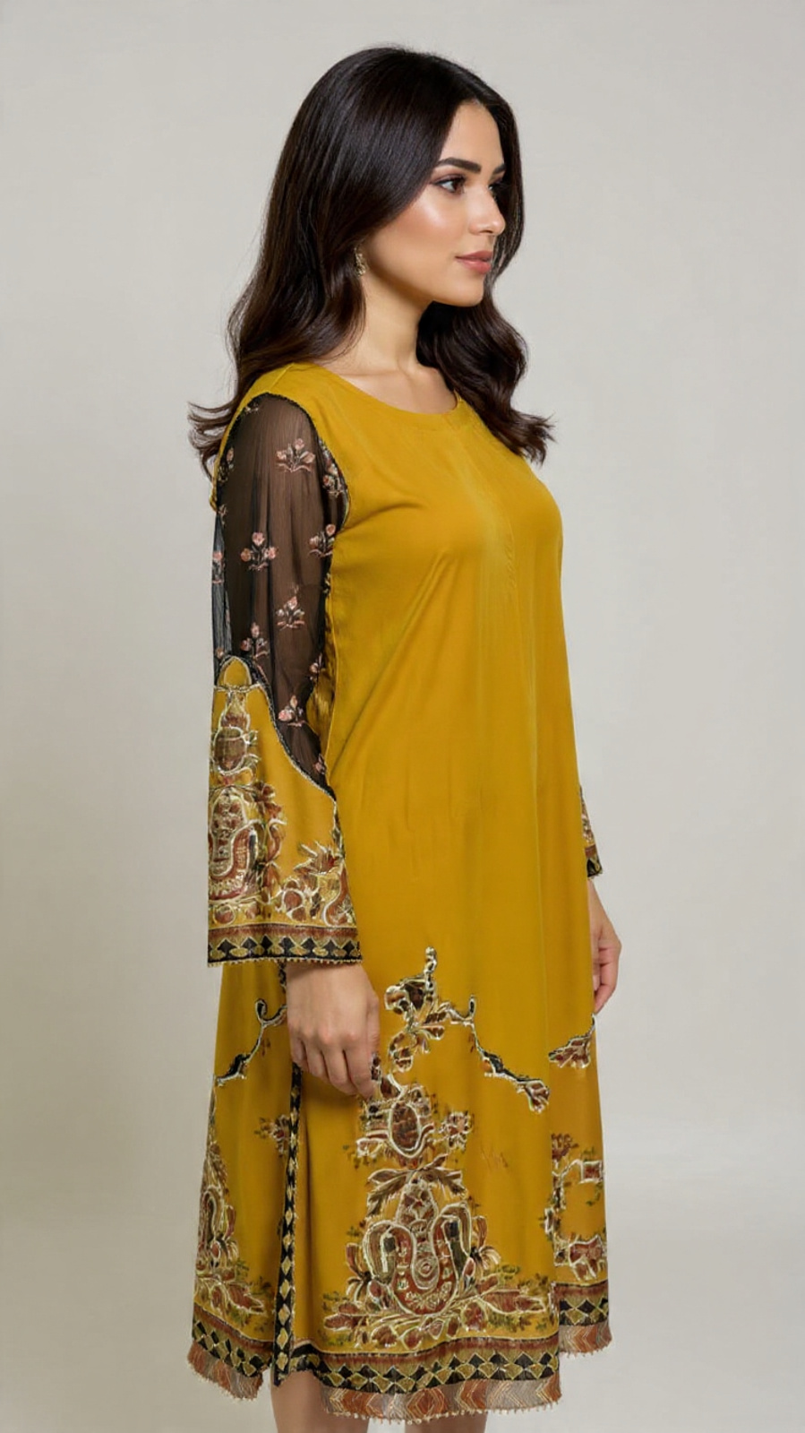 1pc Single Shirt Lawn WIth Masori Mustard Color