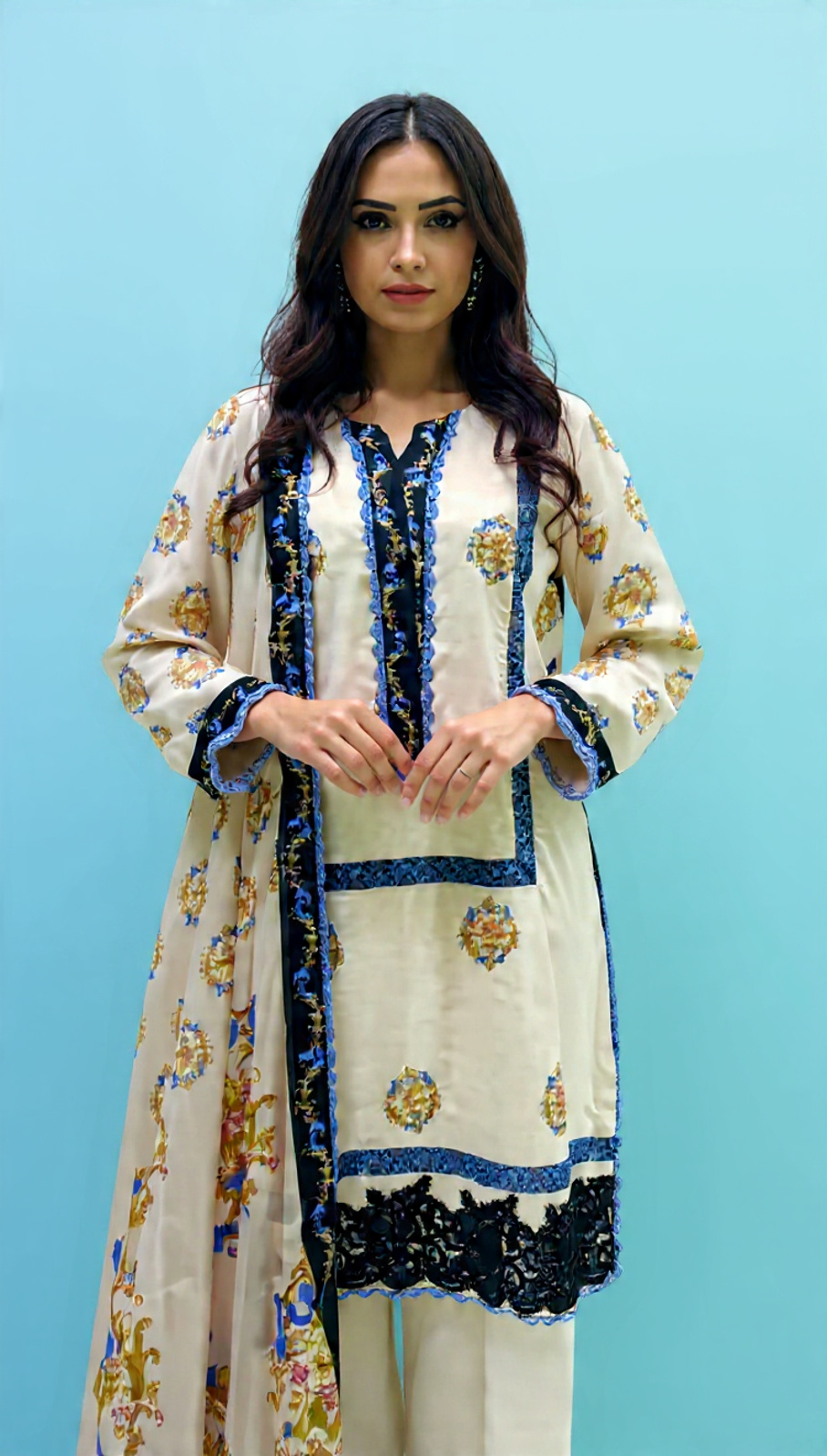 3pc Lawn With DullSilk Dupatta Sand Color