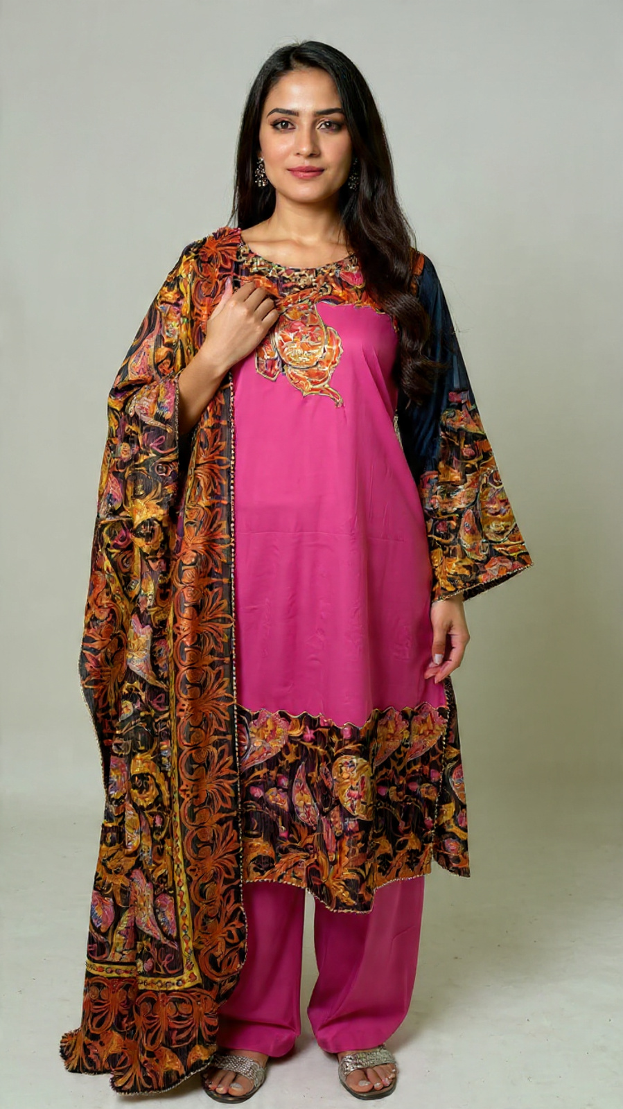 3pc Lawn With masoori Dupatta Pink Color